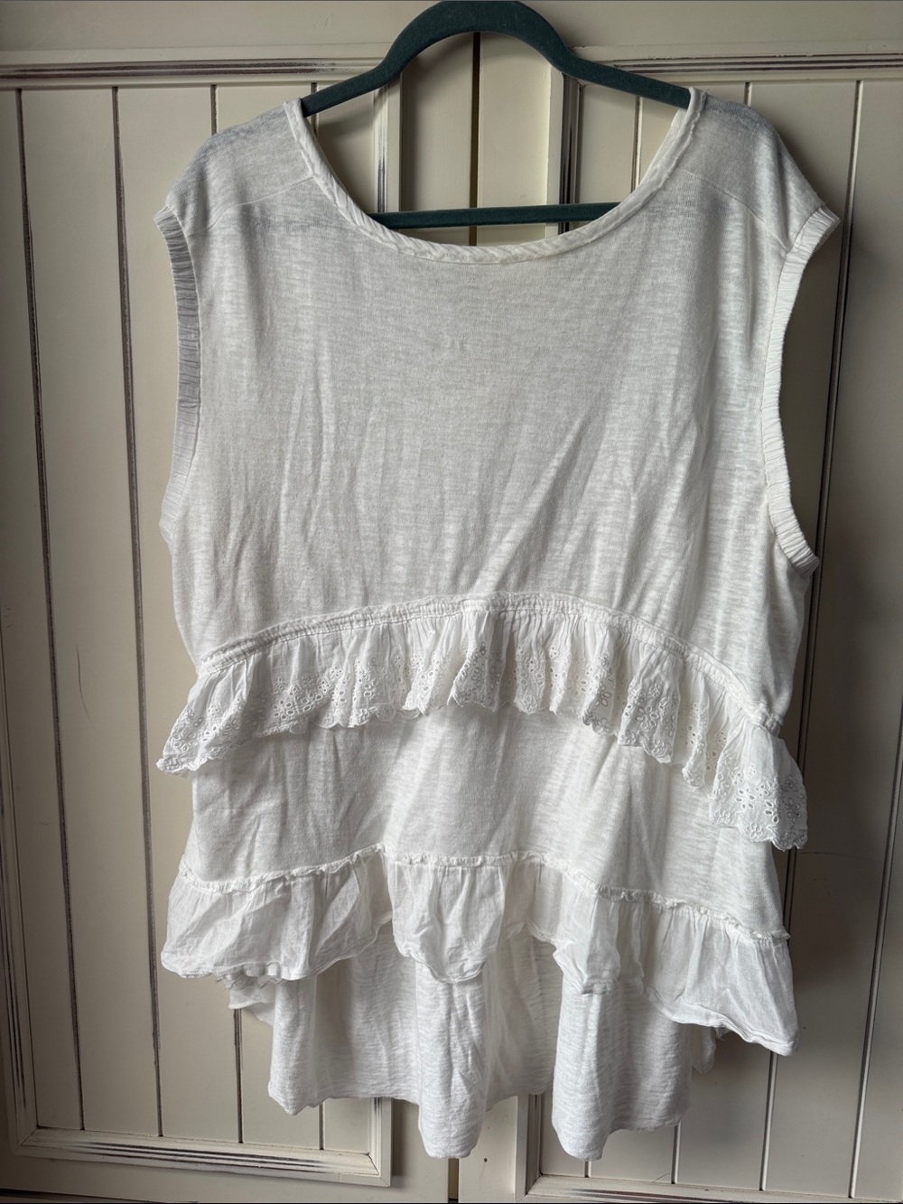 Women’s White Ruffle Tiered Sleeveless Top
